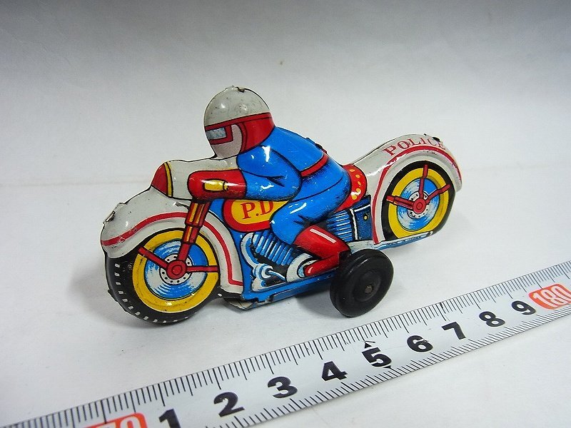 A5325 made in Japan tin plate motorcycle police bottom wheel attaching toy 21g that time thing 