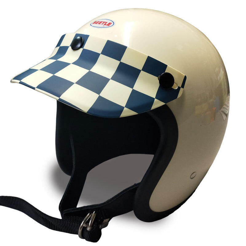 RETRO HELMET VISOR 　レトロ ヘルメット バイザー 　チェッカーネイビー｜ 3点ボタン ジェットヘルメット スモールジェット_画像4