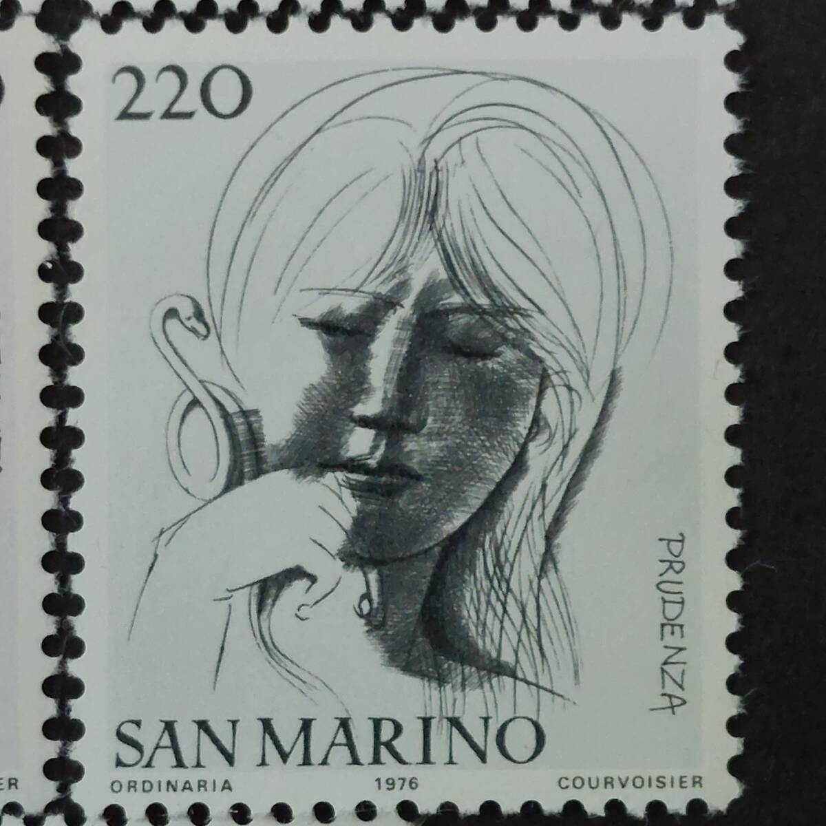 J556 サンマリノ切手「イタリアの彫刻家・画家のエミリオ・グレコの作品切手8種セット、全体テーマは『市民の美徳』」1976年発行　未使用_画像7