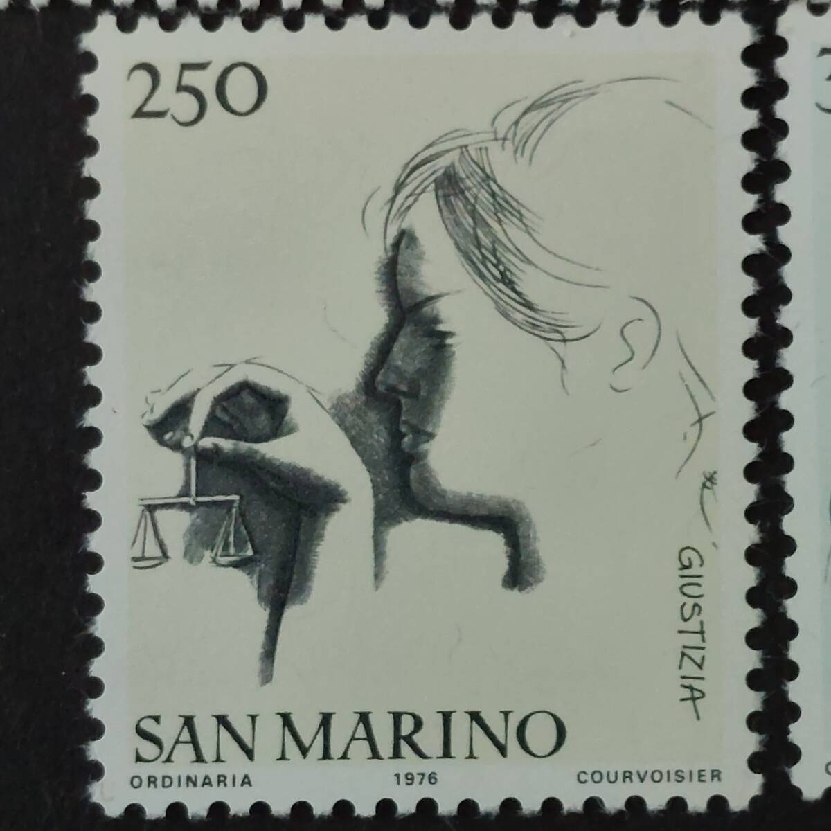 J556 サンマリノ切手「イタリアの彫刻家・画家のエミリオ・グレコの作品切手8種セット、全体テーマは『市民の美徳』」1976年発行　未使用_画像8