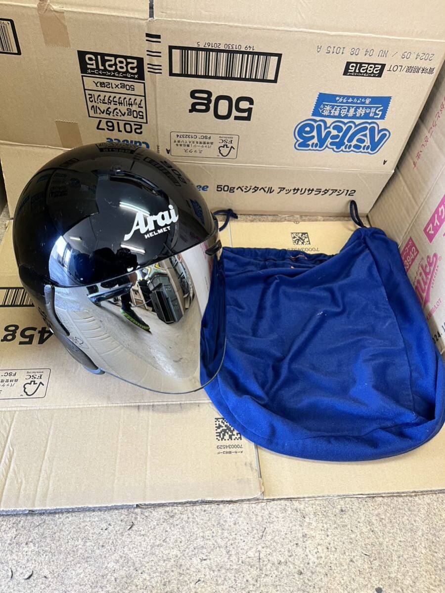 1000円スタート Arai アライ HELMET ヘルメット M2005 61cm 62cm 現状品 ヘルメット ブラック オートバイ ジェットヘルメット SNELL_画像1