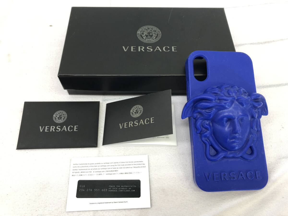 **[USED]VERSACE Versace mete.-sa Raver iPhoneX correspondence iPhonr case smartphone case blue size 60