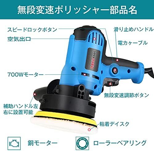 タイプ 研磨機 700W強力モーター 小型 変速 軽量 六級変速 電動ポリッシャー ポリッシャー サンダポリシャー 自動 BLUE_画像5