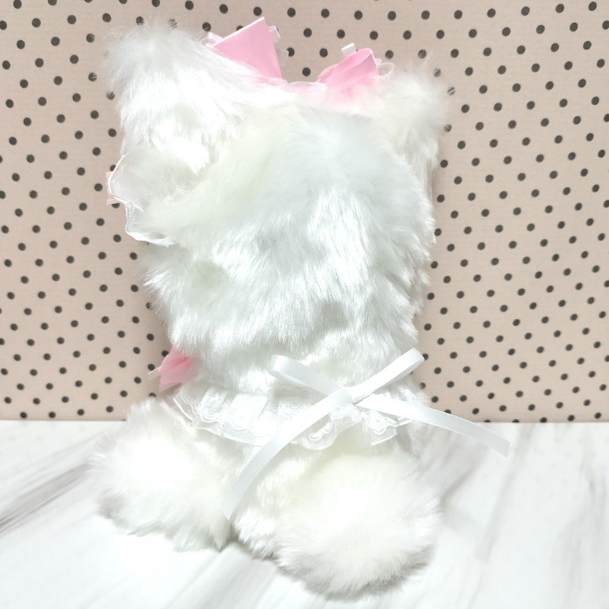 ハンドメイド おすわりぬい服 15cm~16cm ホワイト×ピンク×猫耳 ハンドメイド おすわりぬい服 15cm~16cm ホワイト×ピンク×猫耳