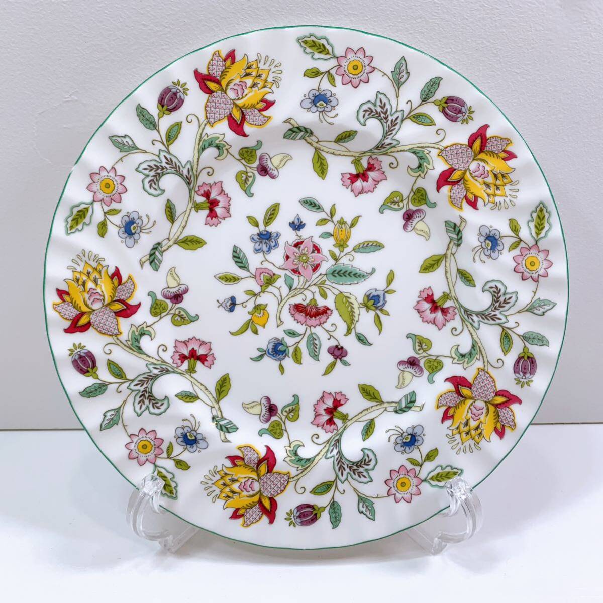 196[ used ]MINTON HADDON HALL Minton is Don hole green medium-sized dish plate 3 pieces set brand floral print bo-n tea ina Western-style tableware present condition goods 