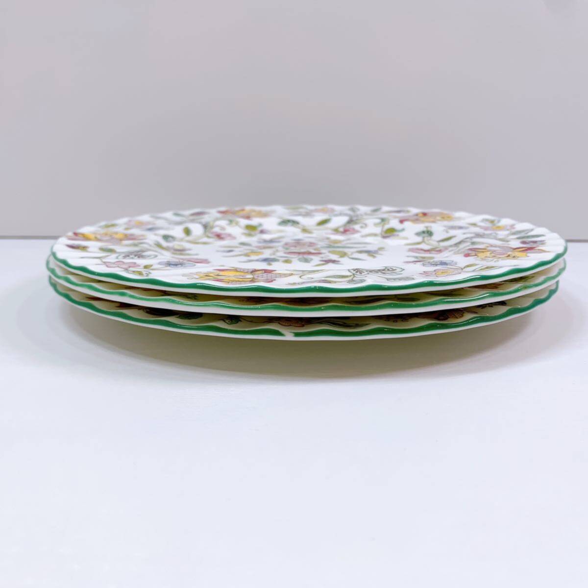 196[ used ]MINTON HADDON HALL Minton is Don hole green medium-sized dish plate 3 pieces set brand floral print bo-n tea ina Western-style tableware present condition goods 