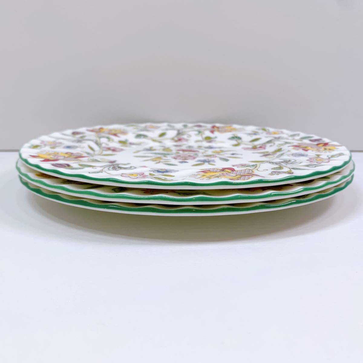 196[ used ]MINTON HADDON HALL Minton is Don hole green medium-sized dish plate 3 pieces set brand floral print bo-n tea ina Western-style tableware present condition goods 