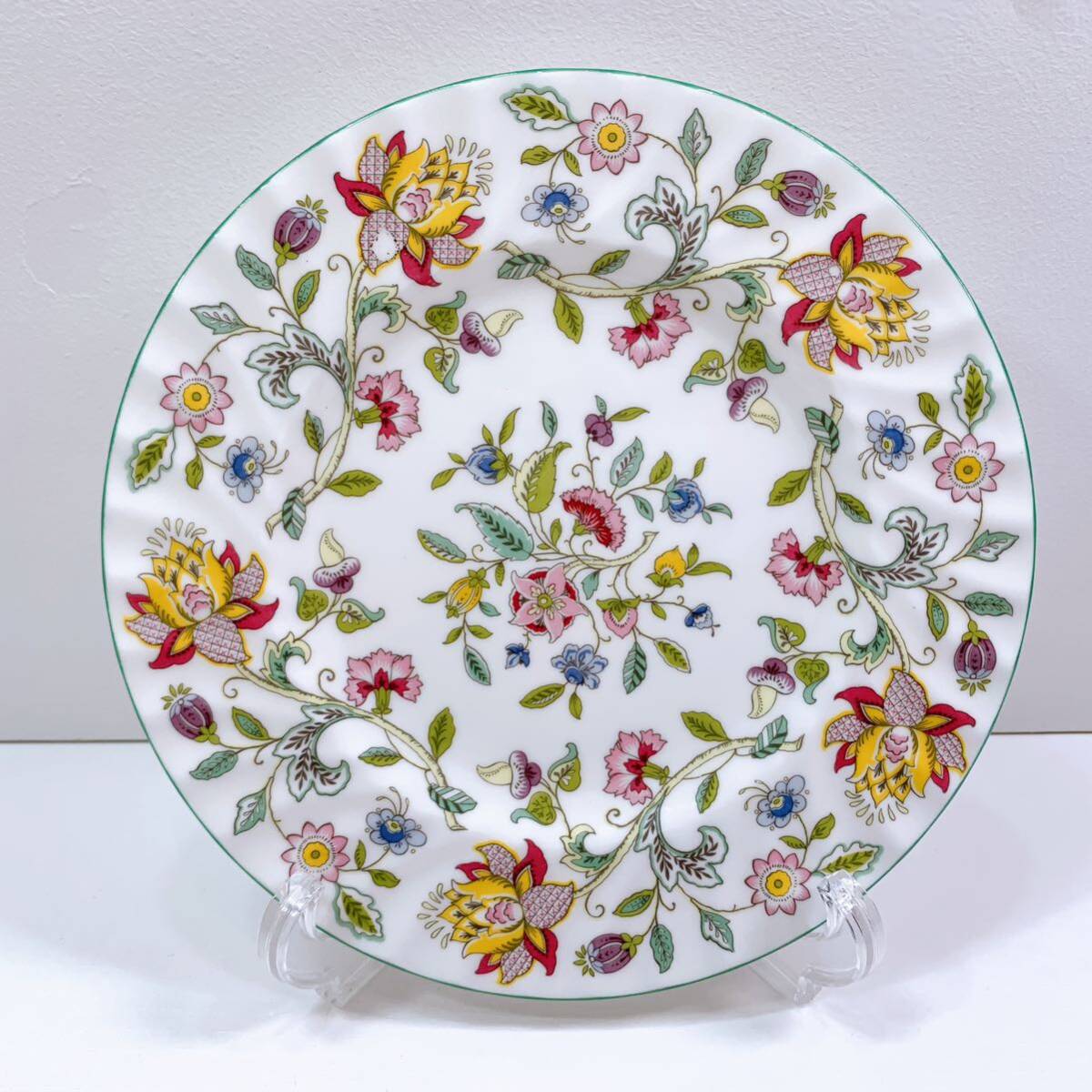 196[ used ]MINTON HADDON HALL Minton is Don hole green medium-sized dish plate 3 pieces set brand floral print bo-n tea ina Western-style tableware present condition goods 