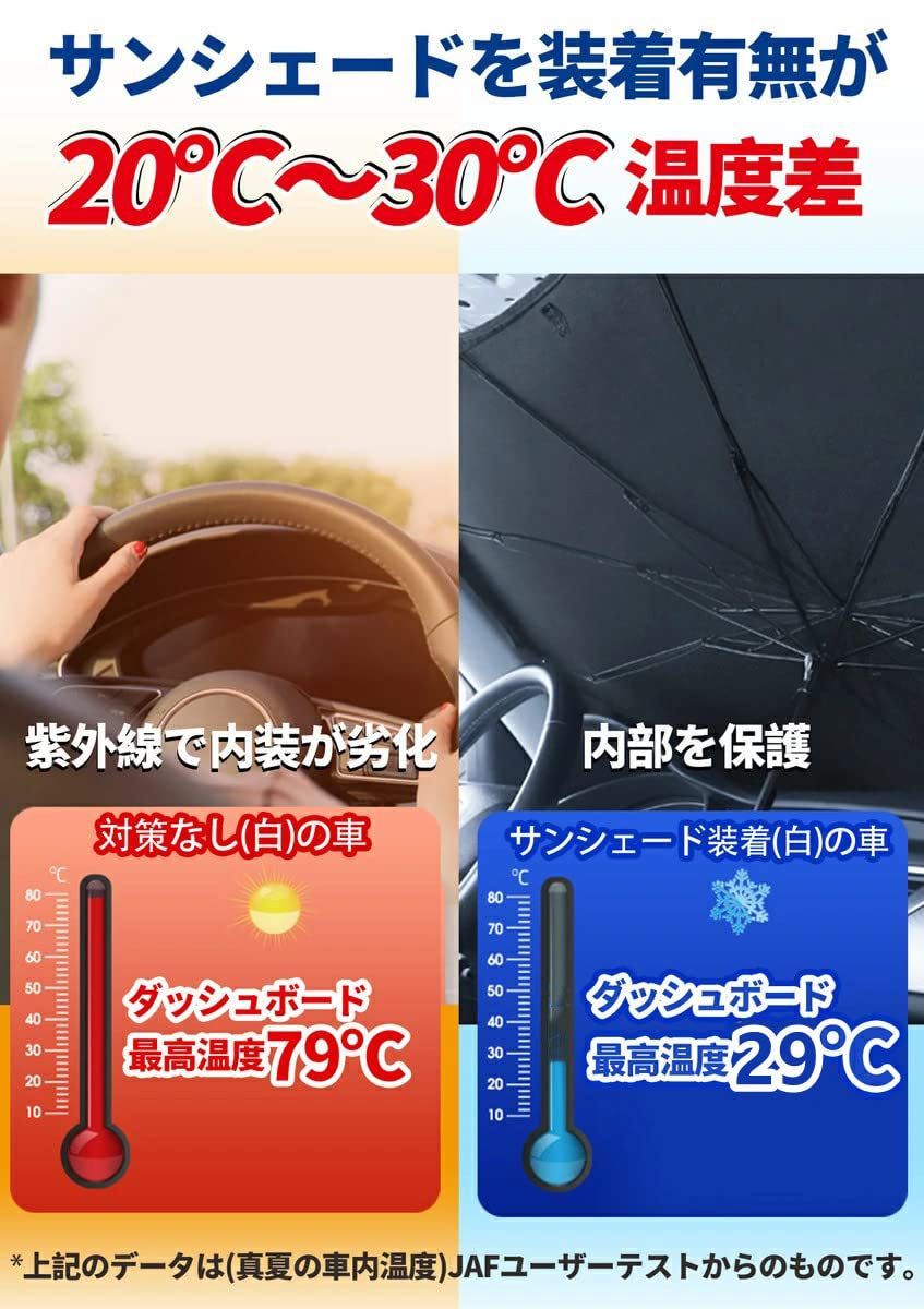 【Lサイズ】車用サンシェード 折り畳み式 傘型 フロントガラス用 車用パラソル フロントシェード 遮光遮熱UVカット 収納ポーチ付