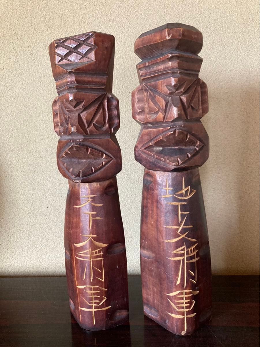 将軍標 天下大将軍 地下女将軍 魔除け 置物 民芸品 木彫り 将軍標 天下大将軍 地下女将軍 魔除け 置物 民芸品 木彫り