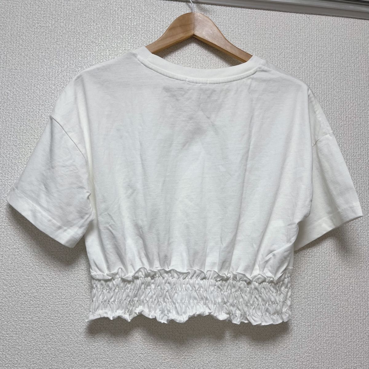 【美品】 gu ジーユー ウエストシャーリングクロップドT Tシャツ トップス ショート丈 5分袖 白 ホワイト Mサイズ
