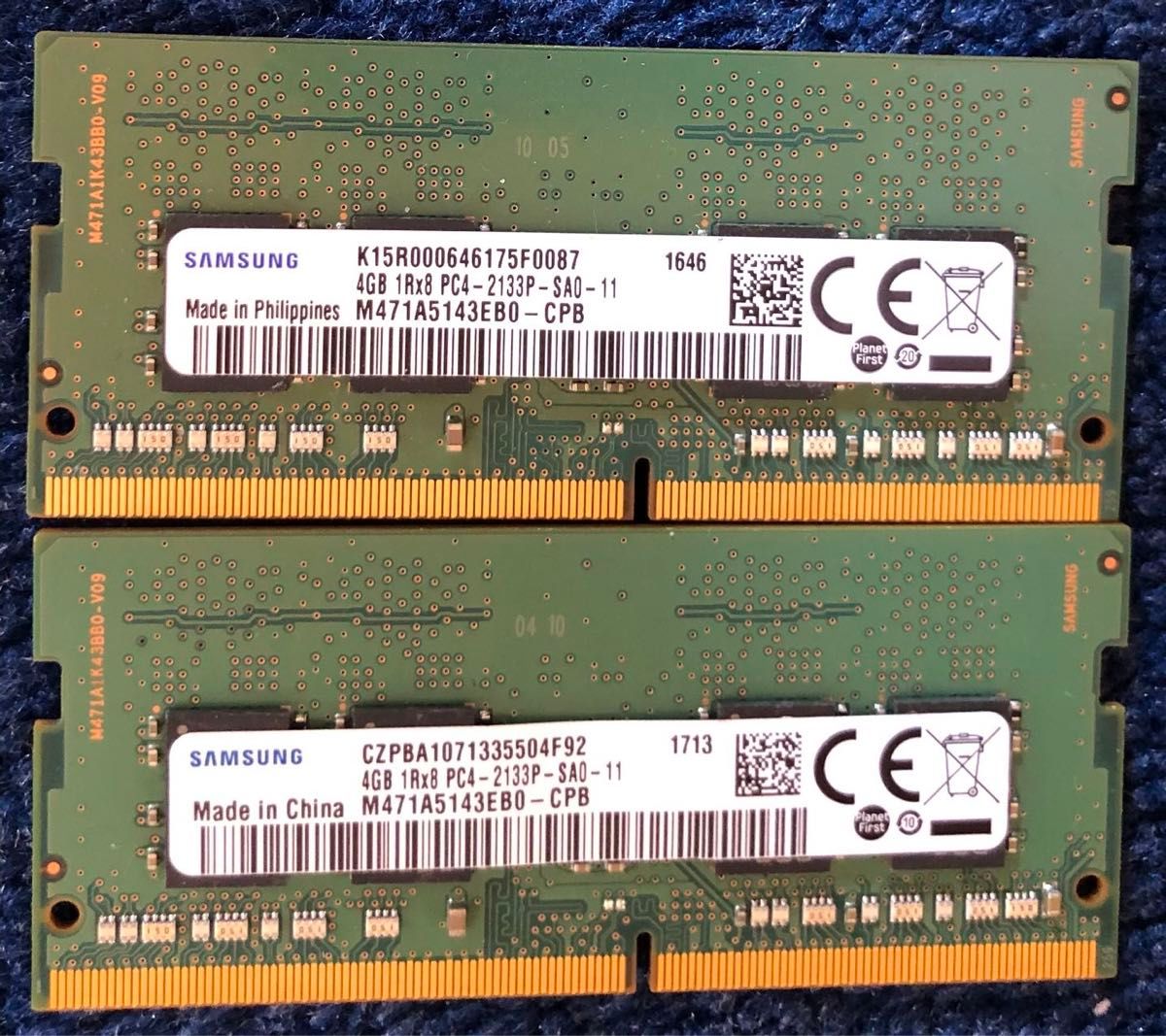 SAMSUNG ノートPC用メモリ　4GBx2枚　合計8GB 1Rx8 PC42133P  中古動作品