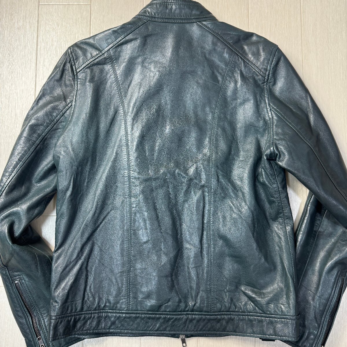  superior article /L corresponding * dragon g- leather /Liugoo Leathers ram leather sheep leather single rider's jacket blouson double Zip men's deep green 