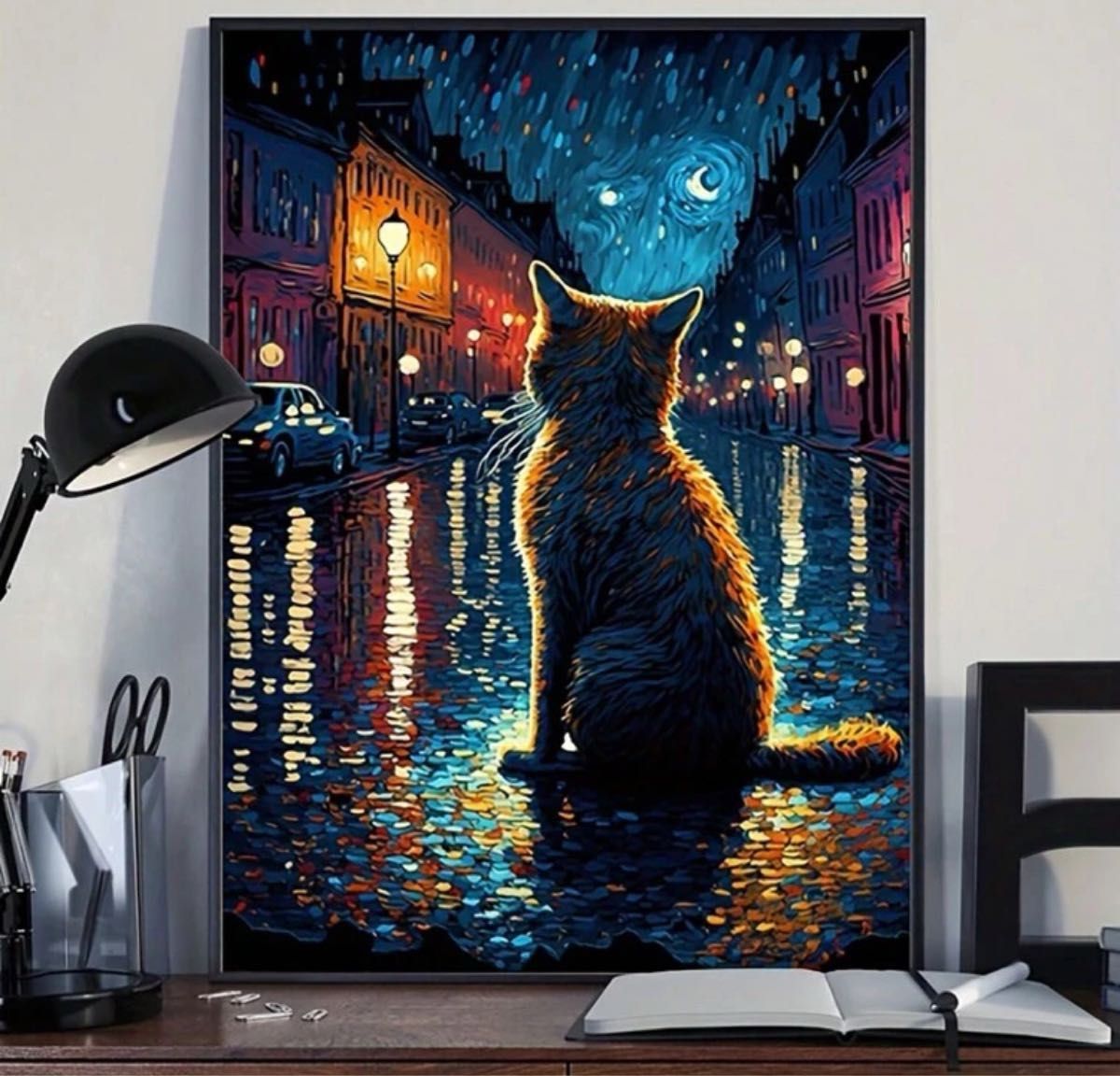 【赤字処分sale】ゴッホ 名画オマージュ 猫 [30*40cm] ★キャンバスアートポスター おしゃれ手描き風 catキャット