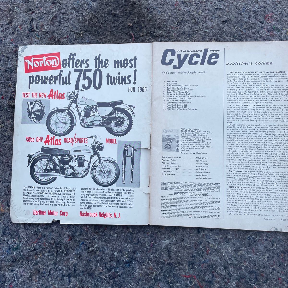 cycle 1965年 4月サイクル クライマー ダート ビンテージ BSA Norton BENELLI triumph SUZUKI洋書 古書 雑誌 ネコポス発送_画像3