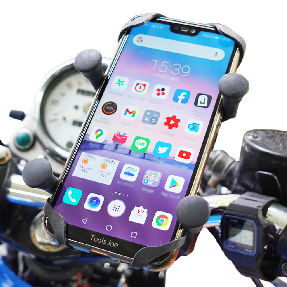 【工具のジョー】 スマホホルダー バイク用 自転車 ツインクランプ ラムマウント互換 360度回転 落下防止ゴム 【送料無料】【動画あり】 ⑤_画像8