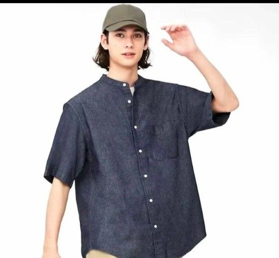 gu デニムリラックスフィットバンドカラーシャツ   メンズ レディース ユニセックス サイズS 半袖