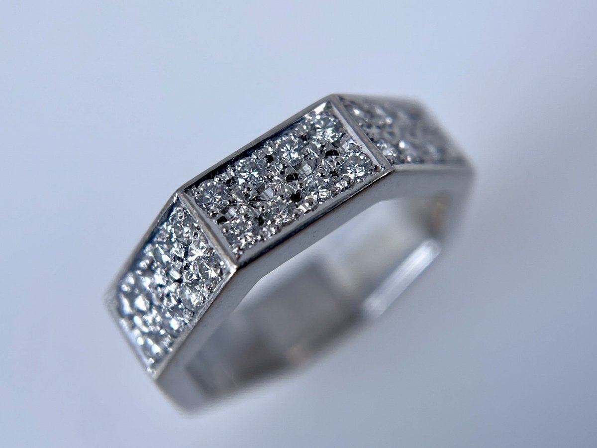 TASAKI タサキ 田崎真珠 Pt900 プラチナ 八角リング ダイヤモンド 0.37ct ９号 8.2ｇ 指輪 化粧箱付[03-3891の画像1