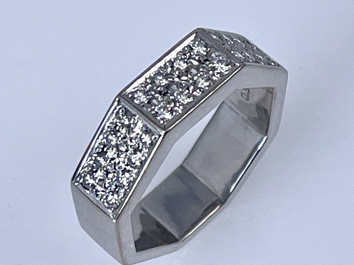 TASAKI タサキ 田崎真珠 Pt900 プラチナ 八角リング ダイヤモンド 0.37ct ９号 8.2ｇ 指輪 化粧箱付[03-3891_画像2