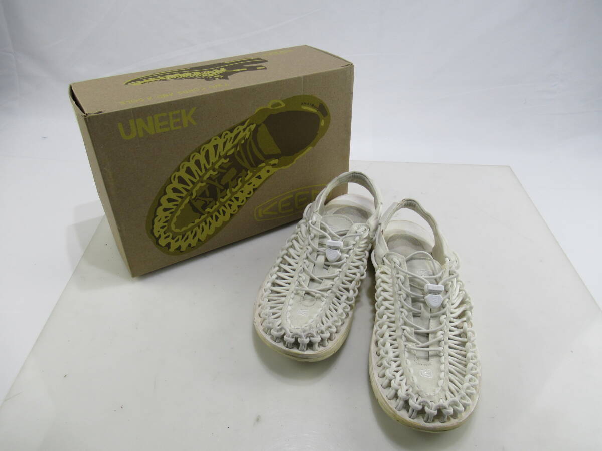 [ sending 900 jpy ]874 KEEN key n1014098 men's Uni -k sandals box attaching knitting white white 27.5