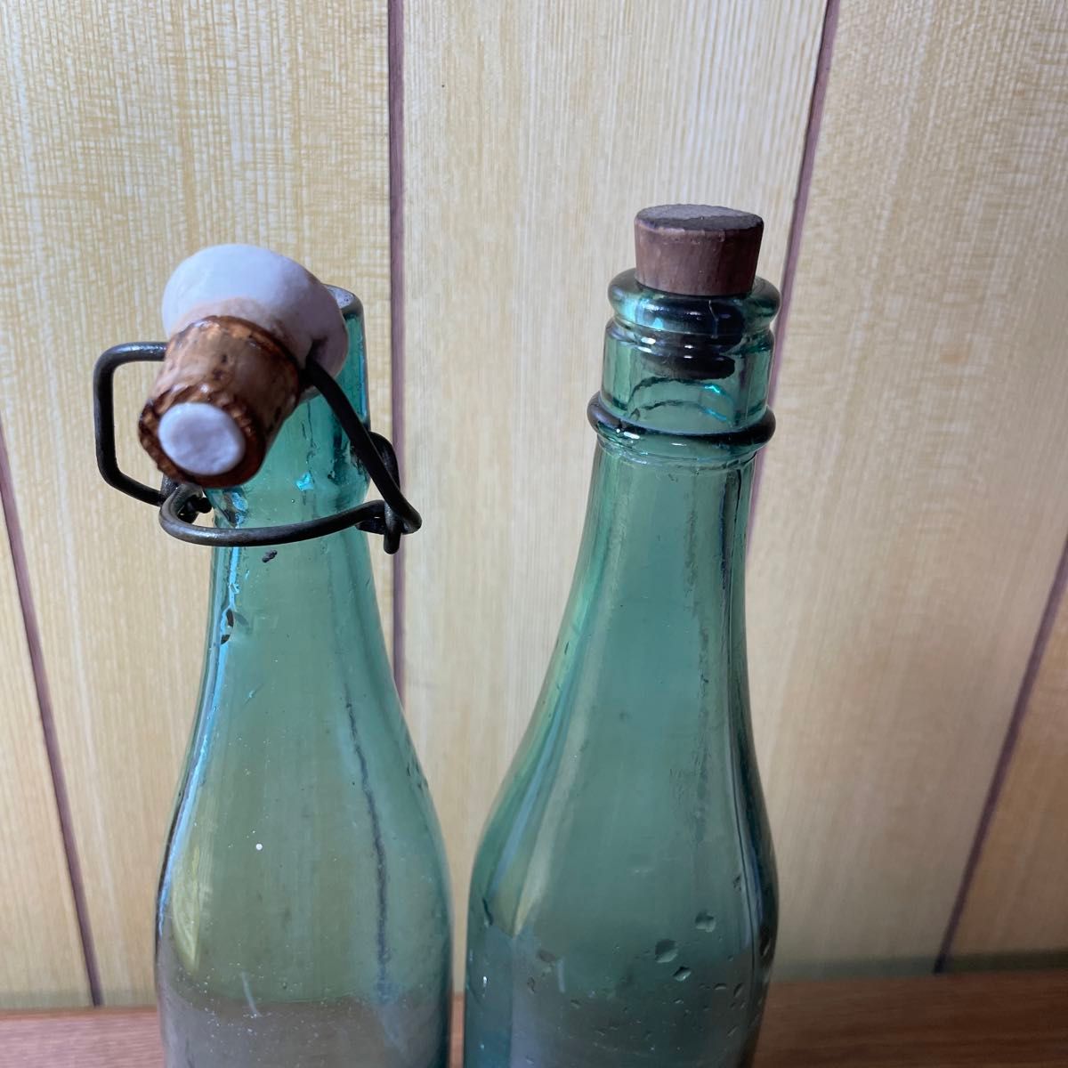 ガラス瓶　ラムネ瓶　2本セット(機械栓・コルク栓)  レトロ ガラス アンティーク インテリア 空瓶 瓶 空き瓶 昭和レトロ