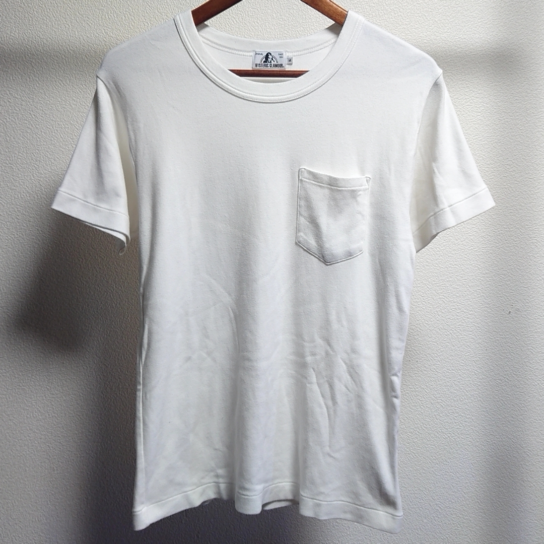 美品 HYSTERIC GLAMOUR ヒステリックグラマー Tシャツ 02201CT17 半袖 デビル バックプリント コットン ポケット シャツ ホワイト M_画像2
