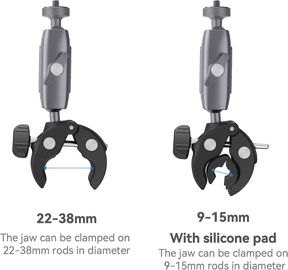 GoPro用 アルミ合金製延長ポール付き アクションカメラ クランプマウント スマホホルダー付き Insta360/DJI/SJCAM/EKEN/IPhone/Samsung対応_画像3