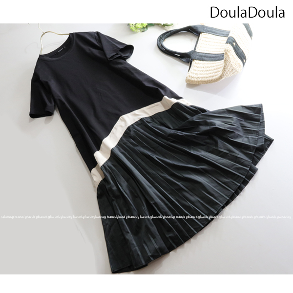Doula Douladu-ladu-la* взрослый симпатичный!bai цвет плиссировать переключатель длинный длина One-piece 