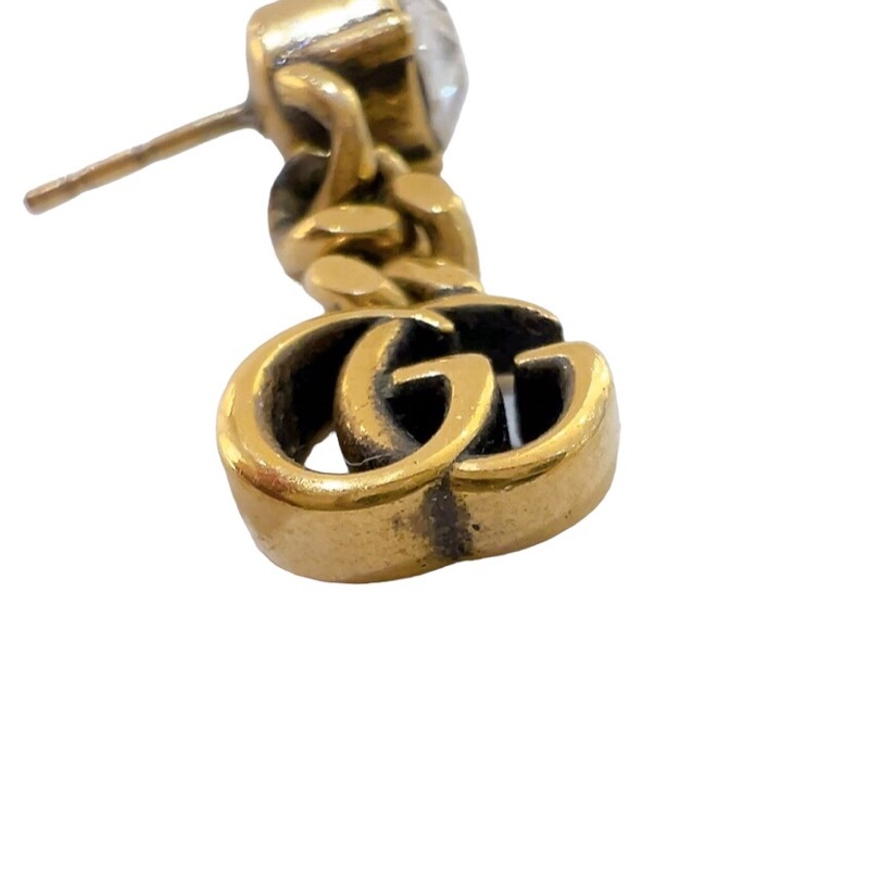 グッチ GUCCI クリスタル ダブルG ピアス ゴールド エイジングゴールド フィニッシュ メタル/クリスタル アクセサリー 中古_画像5