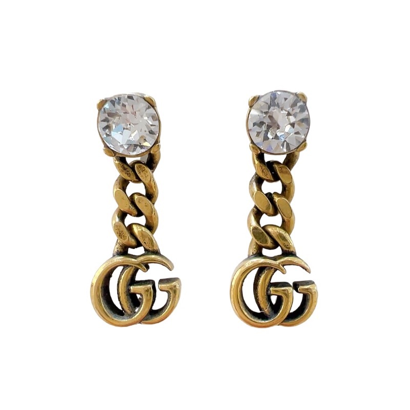 グッチ GUCCI クリスタル ダブルG ピアス ゴールド エイジングゴールド フィニッシュ メタル/クリスタル アクセサリー 中古_画像1