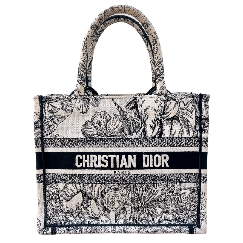 クリスチャン・ディオール Christian Dior ブックトート スモール ホワイト ブラック キャンバス トートバッグ レディース 中古_画像1
