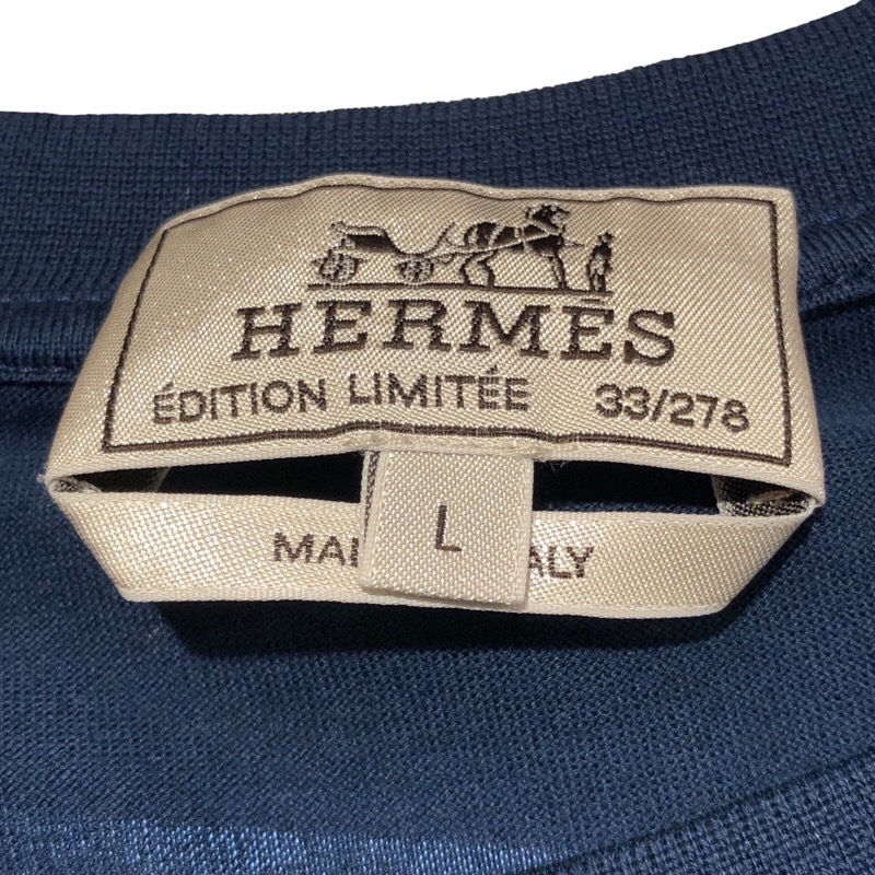 エルメス HERMES EX-LIBRIS カレシルクTシャツ ブルー コットン 半袖Ｔシャツ メンズ 中古_画像8