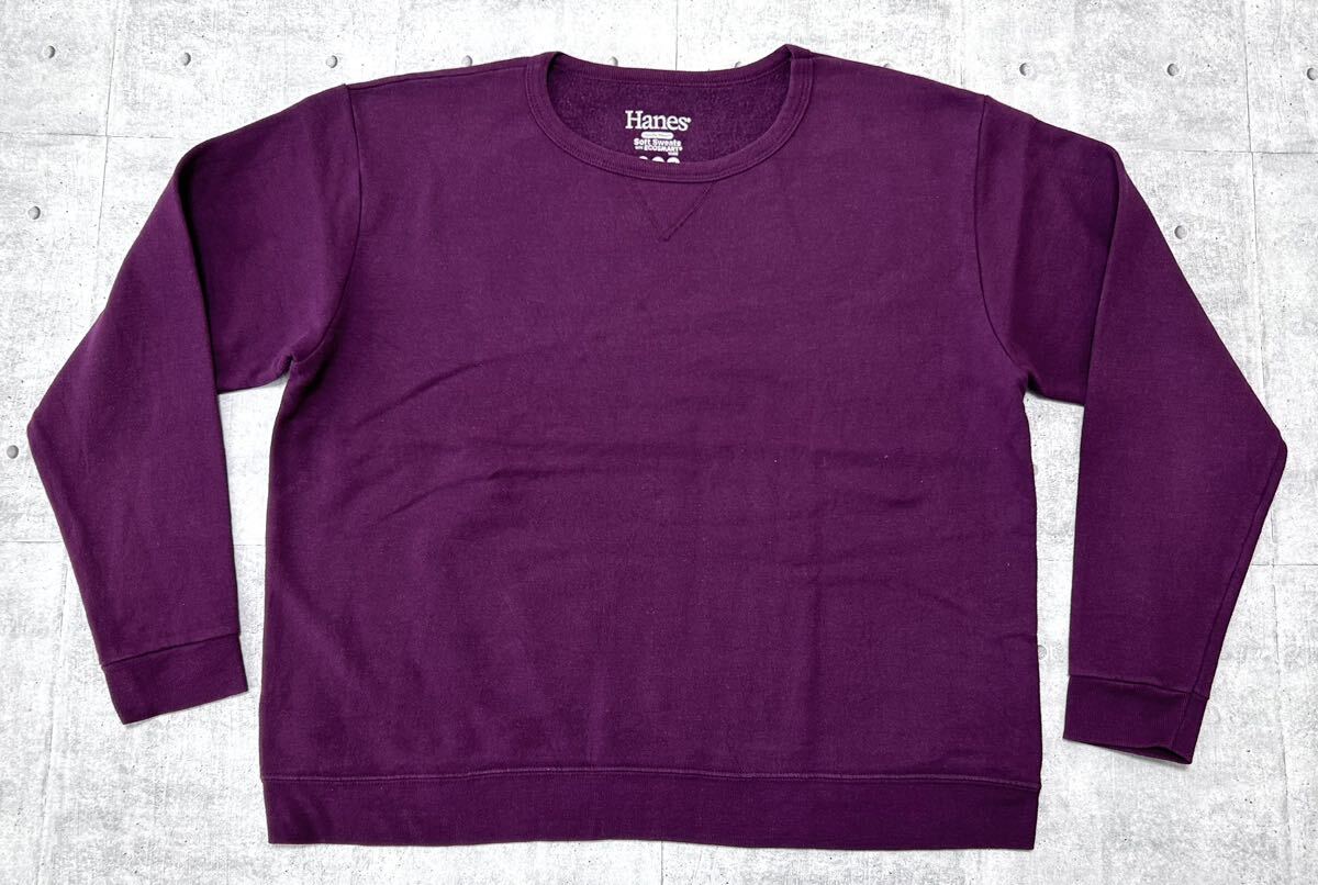 Hanes バーガンディー ボルドー ワインレッド 無地 単色 スウェット 前V　　ヘインズ トレーナー シンプル 使い勝手◎ クルーネック 柳9572