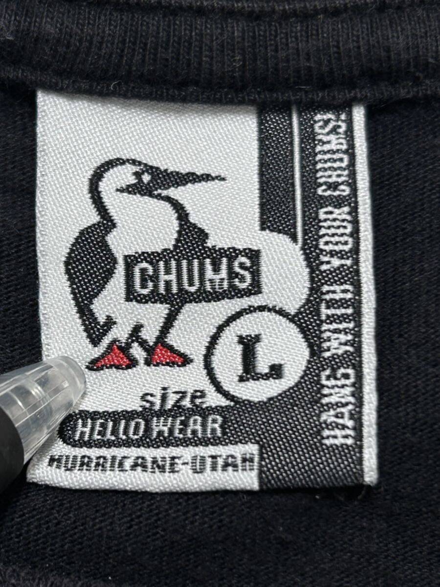 CHUMS ビッグシルエット ブラック Tシャツ 半袖 袖ワッペン ビッグロゴ　　チャムス オーバーサイズ ゆるダボ ユニセックス 柳9608_画像3