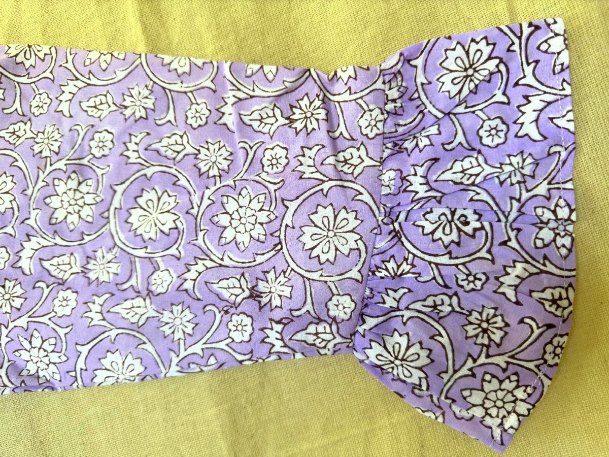 ブロックプリント ワンピース ラベンダーボタニカル 花柄 総柄 七分袖 パープル 紫色 ロング