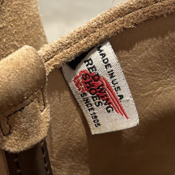 USA made RED WING 98 year made suede pekos boots SUEDE PECOS BOOTS size-8.5E 1188 beige embroidery feather tag 90s