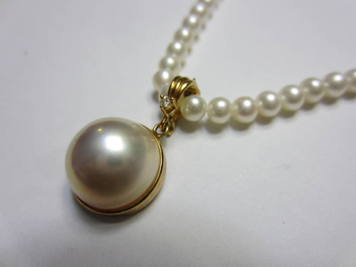  美品 TASAKI タサキ 田崎真珠 K18 マベパール ダイヤモンド ネックレス 真珠 18金  の画像1