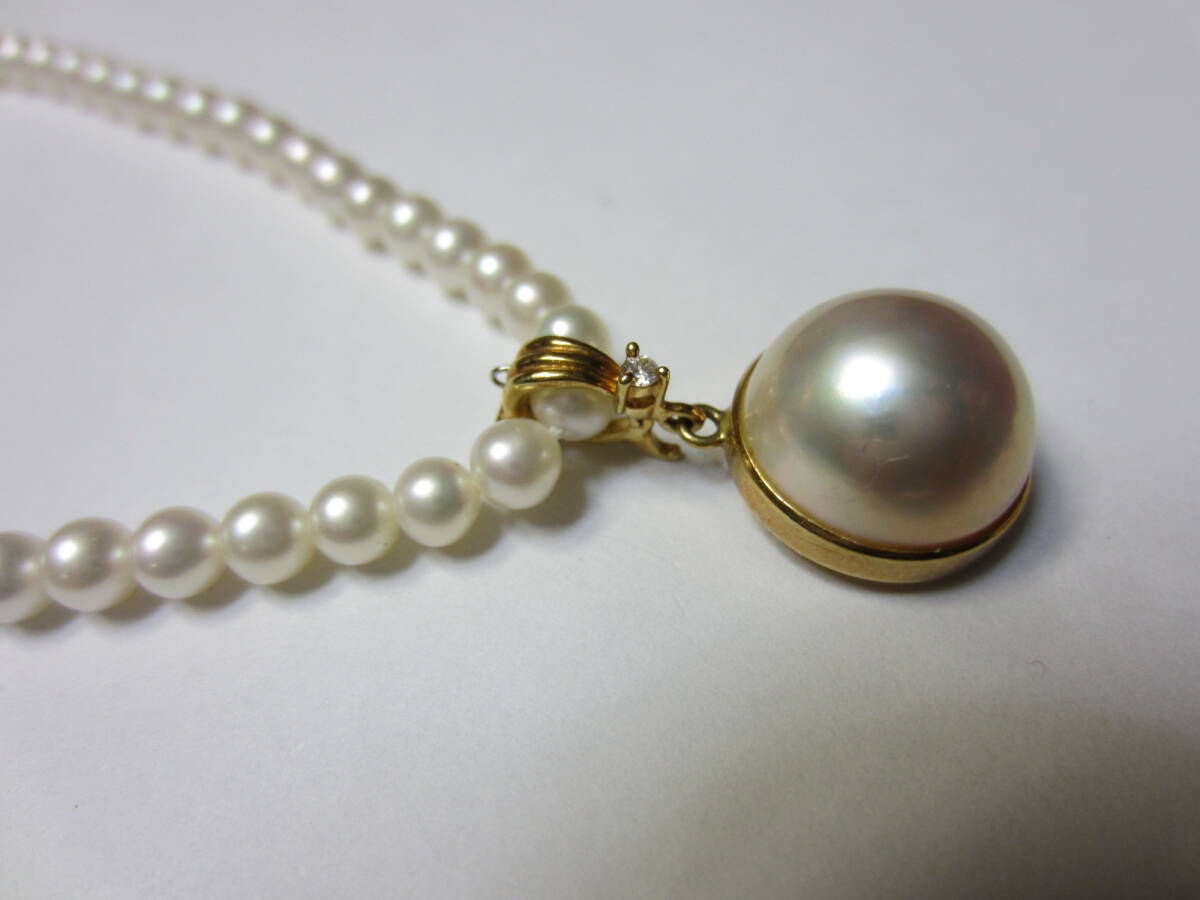  美品 TASAKI タサキ 田崎真珠 K18 マベパール ダイヤモンド ネックレス 真珠 18金  の画像3
