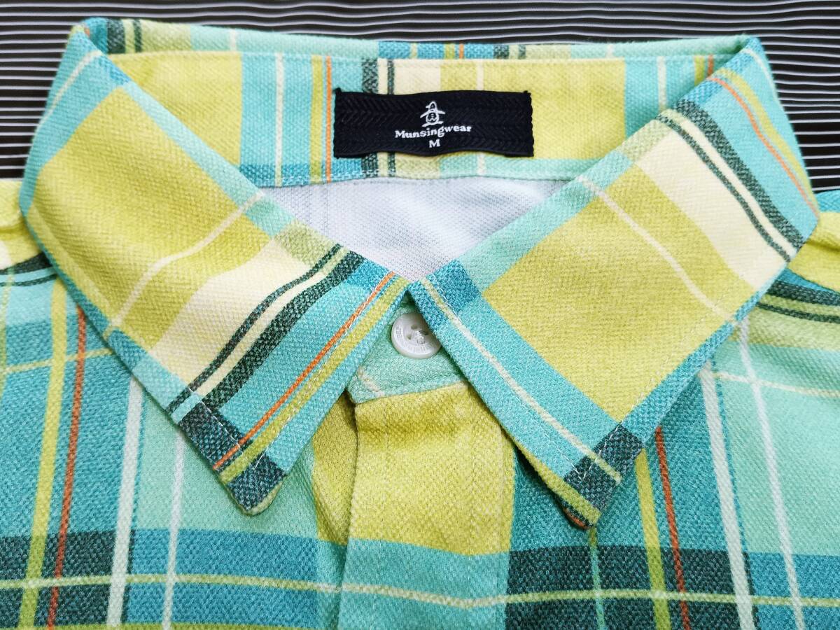  beautiful goods!Munsingwear Munsingwear wear tartan check pattern stretch short sleeves button down shirt ( green × yellow series M corresponding )