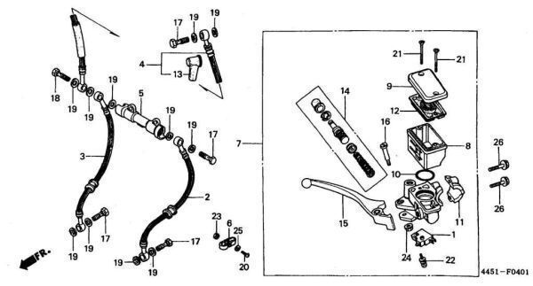 64チタン ブレーキレバーピボットボルト CB400 750 1000 1100 1300,CBR250 400 600 900 1000 1100,VF750 1000,VFR400 750 800,NS400,NSR250_CB750F 16番の部品です。