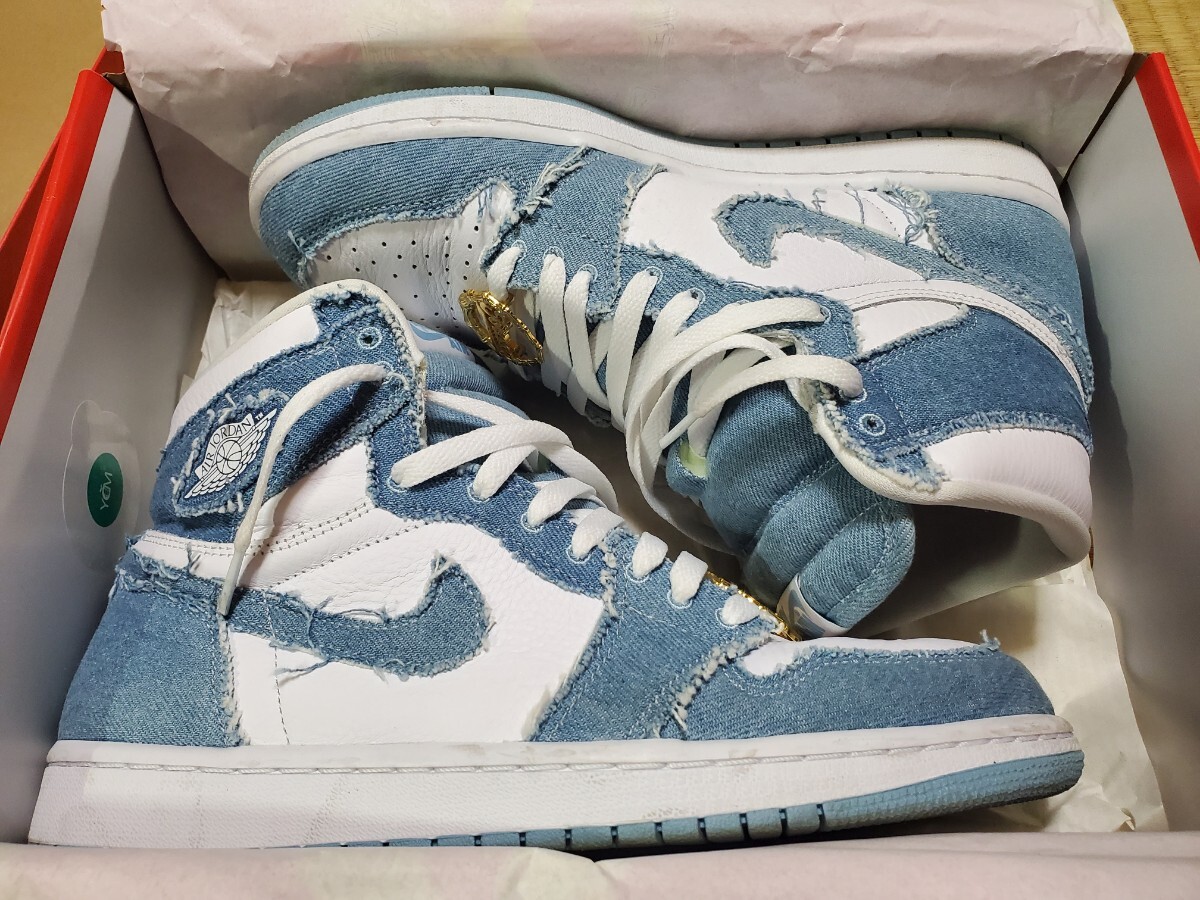 ★Nike WMNS AirJordan1 High OG Denim ナイキ ウィメンズ エアジョーダン1 ハイ デニム W27.5cm 中古美品 ブルー ジーンズ AJ1 AF1★_画像6