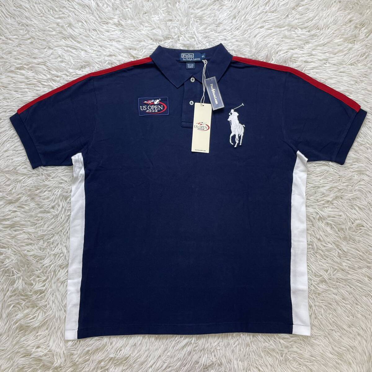 未使用 タグ付き XLサイズ POLO RALPH LAUREN ラルフローレン ビッグポニー US OPEN 半袖 ポロシャツ ネイビー 紺 ゴルフ GOLF の画像1