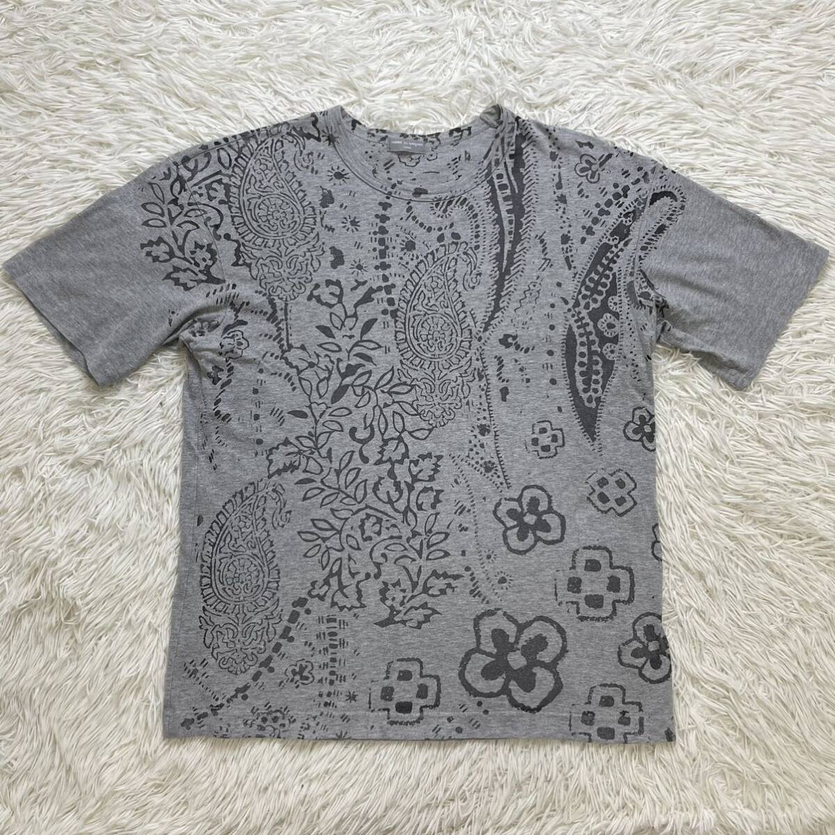 希少 L相当 田中オム COMME des GARCONS HOMME 前面プリント 切替 Tシャツ グレー コムデギャルソンオム 半袖 Tシャツ アーカイブ AD2003の画像1