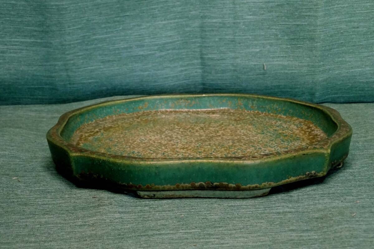 KAKE4194 Y 和水盤 人気作家 鴻陽 緑釉切立古鏡型 W２４の画像3