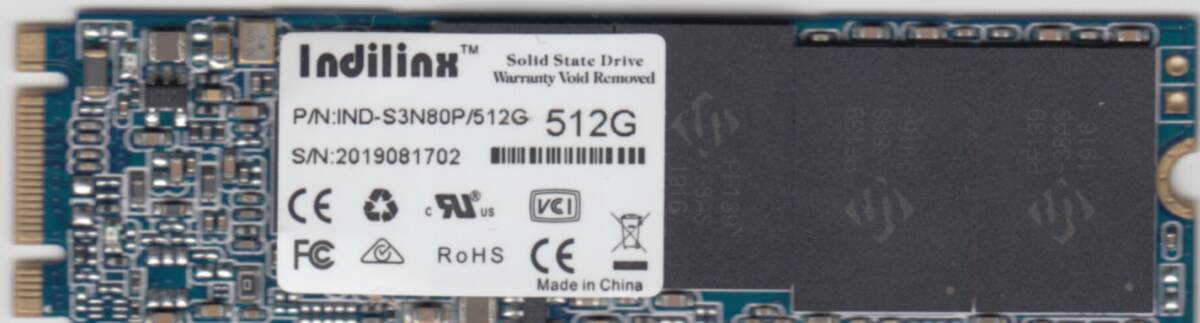 【正常動作品】SATA 512GB SSD M.2 2280 IND-S3N80P/512G 使用浅目 NTFSフォーマット済みの画像1