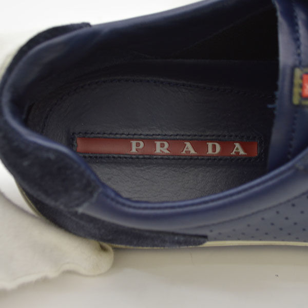 ■ プラダ PRADA レザー スニーカー 紺 9 (0990009412)_画像10