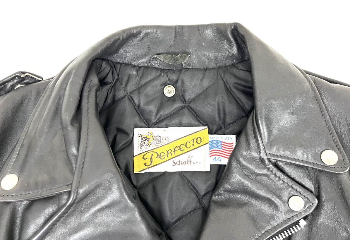 Schott ダブル サイズ 44 ライダース ジャケット PERFECTO MADE IN USA N.Y.C ヴィンテージ 0510①_画像9