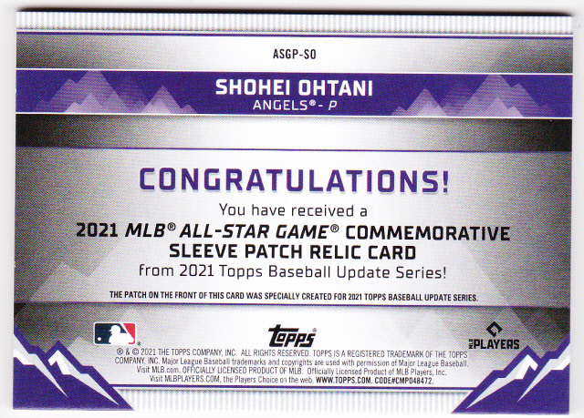 大谷翔平 2021 Topps Update All-Star Game Manufactured ASGPSO_画像2