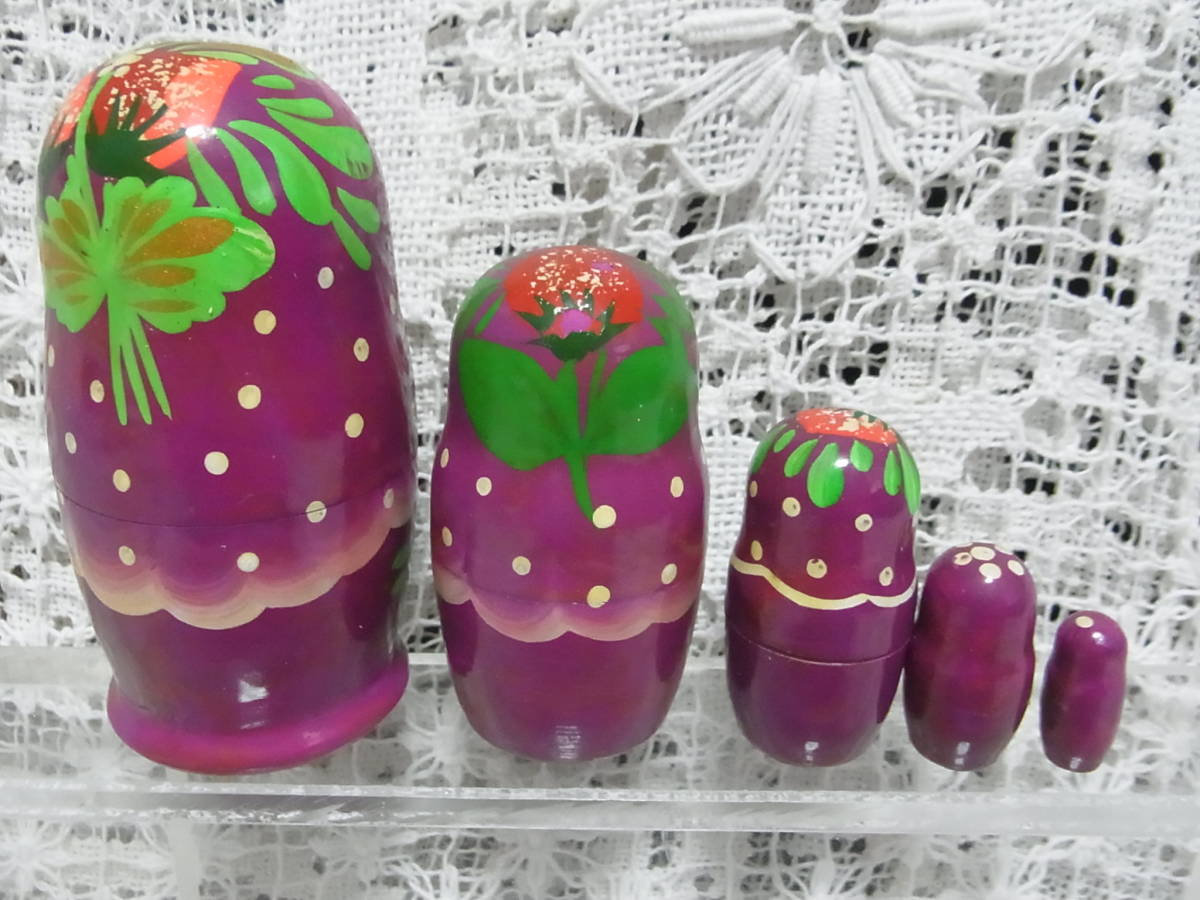  doll *matoryo- deer *9. purple purple series 5 step strawberry strawberry strawberry . flower Russia kokeshi wooden 