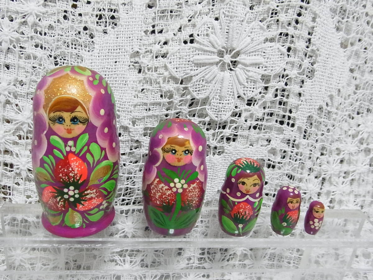  doll *matoryo- deer *9. purple purple series 5 step strawberry strawberry strawberry . flower Russia kokeshi wooden 